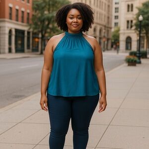 BELLDINI | Plus Dotted Halter Top Moroccan Blue Various Sizes Available